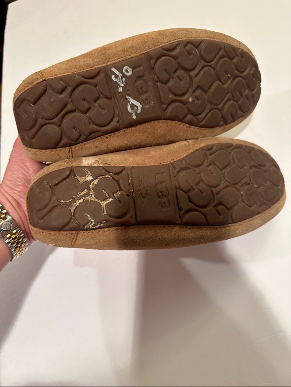 UGG Chestnut Suede Shearling Moccasin Slippers - Warm Lined - Picture 4 of 4